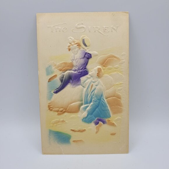 Vintage "The Siren" Embossed Couple on a Rock Postcard - Picture 1 of 6